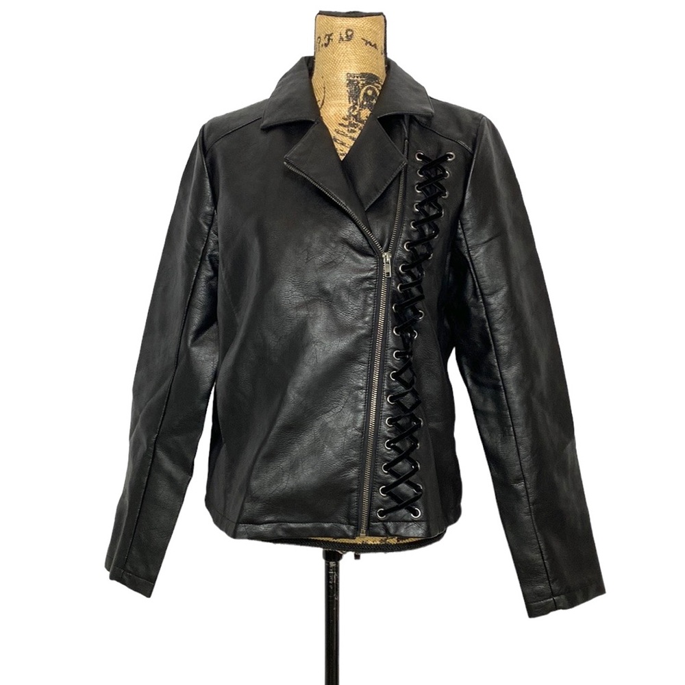 NWT Black Faux Leather Motorcycle Jacket L